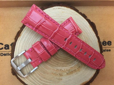 小沛的新衣-桃紅色高質感24mm收22mm可替代panerai原廠錶帶之鱷魚皮紋真牛皮錶帶