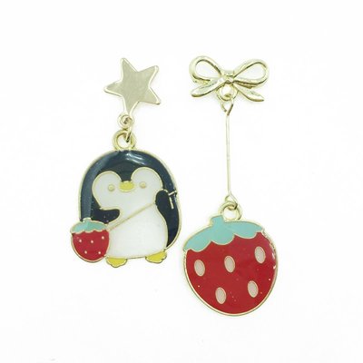 韓國 925純銀 企鵝 草莓 蝴蝶結 星星 可愛 趣味 垂墜感 耳針式耳環