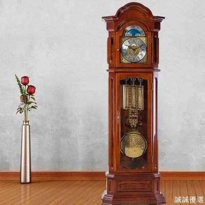 現貨熱銷-北極星德國赫姆勒機械落地鐘客廳別墅歐式復古報時座鐘中式立鐘表