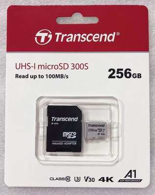 256G 創見microSD卡附轉卡 UHS-I U1 microSDHC/SDXC TS256GUSD300S-A