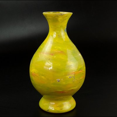老玻璃黃色手工花瓶