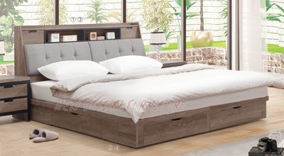 【N D Furniture】台南在地家具-美式復古工業風木心板亞麻布頭枕收納置物床頭箱+收納床底6尺床台YH