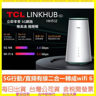 【現貨開發票】TCL LINKHUB HH512 5G NR 無線分享路由器 AX5400 WiFi 6