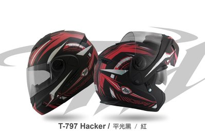 ※【frankie 】雙層鏡片彩繪色系 THH T-797A+ 駭客 可樂帽/汽水帽 可掀式全罩式安全帽 消黑/紅 ♡