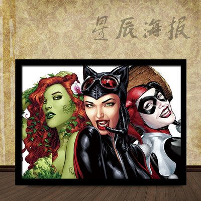 女英雄漫畫裝飾掛畫實木相框超人貓女小丑女網吧書房遊戲廳海報10