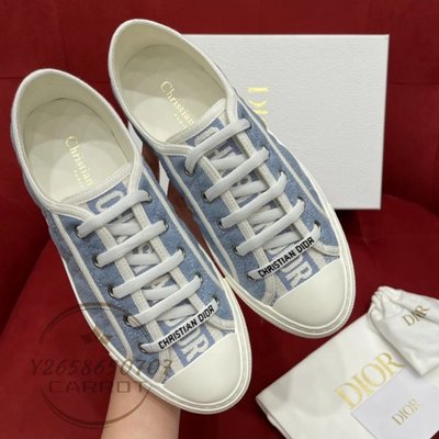 二手精品 Dior 迪奧 藤格紋 帆布鞋 休閒板鞋 牛仔藍色