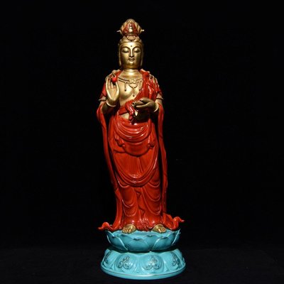 清雍正礬紅鎏金觀音，高44cm直徑16cm，編號33 瓷器 古瓷 古瓷器
