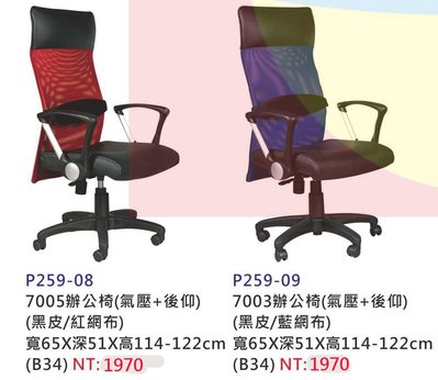 【進日興家具】P259-08 辦公椅(氣壓+後仰)(黑皮/紅or藍網布) 主管椅 電腦椅 台南。高雄。屏東 傢俱宅配