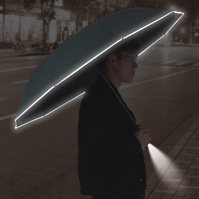 遮陽傘 10骨LED燈傘定制logo自動反向傘黑膠遮陽傘商務反光安全汽車雨傘 快速發貨