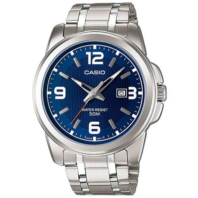 【金台鐘錶】CASIO 卡西歐 日期顯示 不鏽鋼錶帶 50M防水 (藍x銀) MTP-1314D-2A