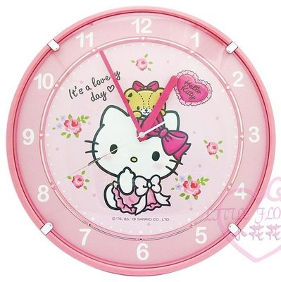 ♥小花凱蒂日本精品♥Hello kitty坐姿小熊玫瑰花圓型粉色鬧時鐘可愛時尚 LED燈音樂-22023605