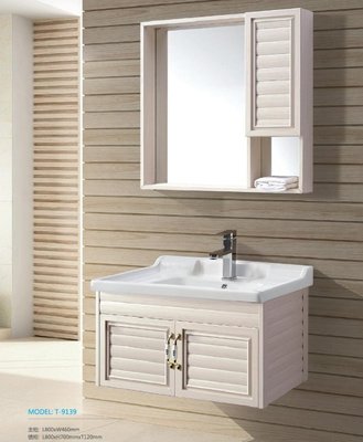 FUO 衛浴: 80公分 合金材質櫃體陶瓷盆 浴櫃組(含鏡櫃,龍頭) T9139  預訂！