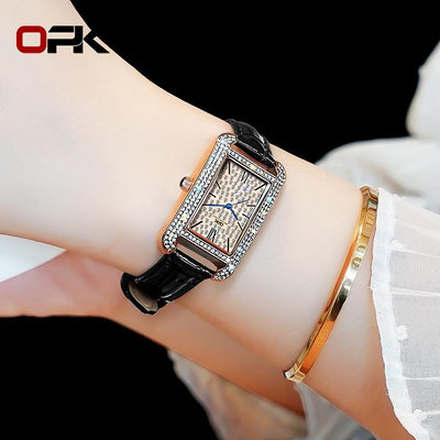 手錶 機械錶 石英錶 男錶 OPK品牌手錶爆款熱銷輕奢時尚復古小方盤石英錶女士手錶女錶