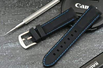 20MM 22mm  24MM通用型賽車疾速風格矽膠錶帶不鏽鋼製錶扣,藍色縫線,雙錶圈,diesel seiko