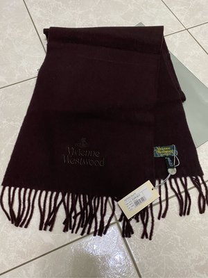 全新正品 Vivienne Westwood 咖啡色 刺繡 羊毛圍巾