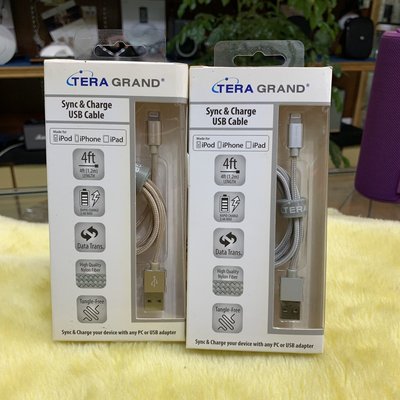 視聽影訊 公司貨 Tera Grand Apple 認證 Lightning 充電編織線1.2m 3色 僅金/銀