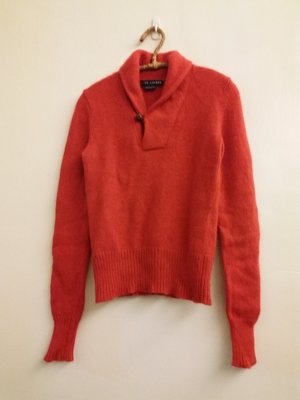 Ralph Lauren 橘紅色 喀什米爾 cashmere羊毛 造型高領 超厚織毛衣