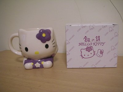 全新日本北海道小樽購回限量版 SANRIO [ 銀之鐘 ] 紫花朵 HELLO KITTY 有耳造型款小花器 / 小水杯