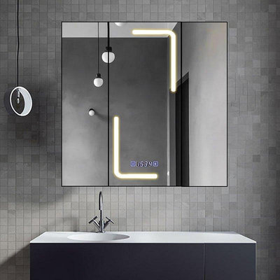 【現貨精選】鋁合金鏡柜 衛生間掛墻式置物柜智能帶燈LED鏡子浴室柜衛浴柜