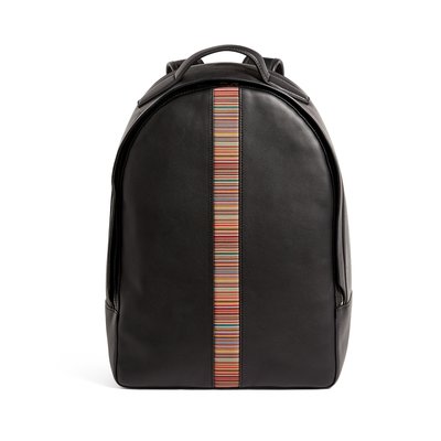 全新真品代購-F/W22 新品!] Paul Smith 彩色條紋黑色皮革後背包(PS