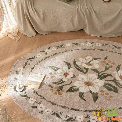天極TJ百貨CC❤Home ins北歐風地毯少女心臥室床邊墊客廳茶几毯圓形花朵地墊異形裝飾圓毯