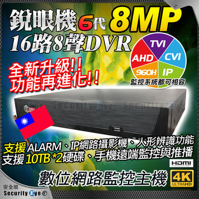 安全眼 H.265 16路 8聲 4K 8MP 監控 DVR TVI AHD 5MP 1080P 監視器 攝影機