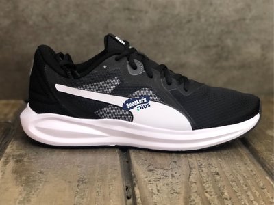 男女 PUMA Twitch Runner 織布 透氣 慢跑鞋 黑白色 376289-09