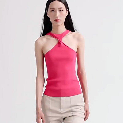 大東全球購~Massimo Dutti 夏季結飾設計感純色彈力針織背心女基