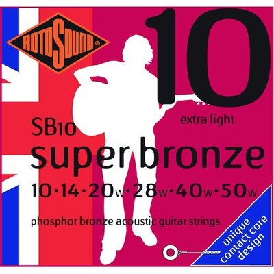 【老羊樂器店】開發票 ROTOSOUND SB10(10-50) 鋼琴磷青銅 木吉他弦 民謠吉他弦 英國製 公司貨