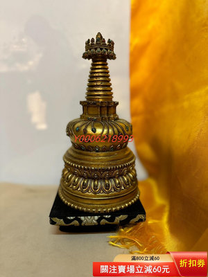 西藏銅鎏金舍利塔高23厘米 銅器 擺件 古玩【豫園古玩】-993
