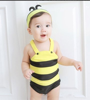 朵媽の店 男女寶寶都可以穿的蜜蜂造型衣 蜜蜂泳衣 連體泳衣附泳帽 造型泳衣 嬰幼兒泳衣 兒童泳衣