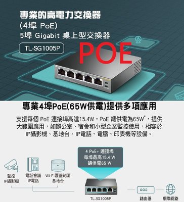 台灣公司貨含稅~TP-Link TL-SG1005P 5埠 Gigabit PoE switch 交換器 集線器 鐵殼