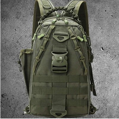後背包戶外戰術小軍綠路亞背包單雙肩兩用男防水專用徒步旅行書包-麥德好服裝包包