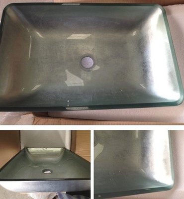 FUO衛浴: 56X36公分 貼銀箔工藝 藝術強化玻璃碗公盆 (19602)現貨一組!