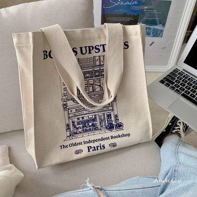 ANDCICI@巴黎書店~vitage大容量帆布包男女學生書包購物袋托特包 特價