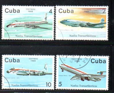 【流動郵幣世界】古巴1988年跨大西洋航班(飛機)銷印票