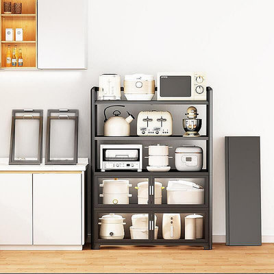 【現貨】廚房置物架落地多層置物櫃多功能家用收納櫃放小家電碗碟儲物櫃子