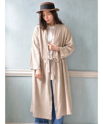 SM2【Samansa Mos2】 ♥日本品牌♥  亞麻原色素面  翻領  蕾絲綁帶  罩衫洋裝