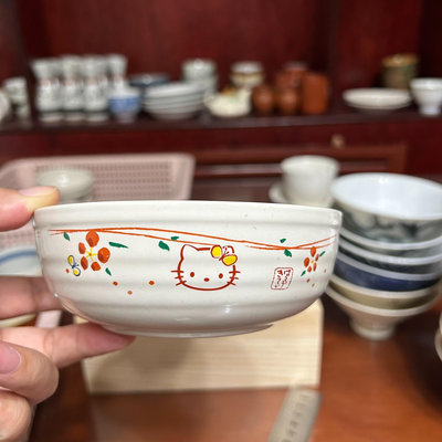 【二手】日本中古 三麗鷗和風kitty碗 尺寸12.5*4.5 回流瓷器 餐具 擺件【禪靜院】-5500