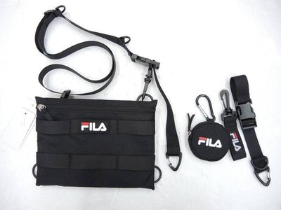 FILA 工業風 側背小包 小物包 工作腰包 可穿過皮帶繫腰間 黑BMV-3007-BK 24x3x18cm 防潑水材質