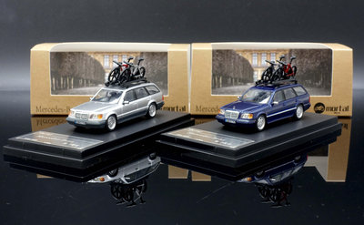【MASH】現貨特價 Mortal 1/64 Mercedes-Benz S124 附車頂架及腳踏車 銀/藍