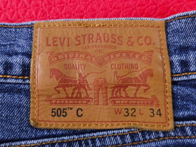 Levi's 505C 彈性布料 藍色刷白貓鬚 赤耳布邊 窄管 單寧牛仔褲 (W32) (一元起標 無底價)