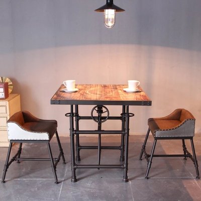 【 一張椅子 】 Loft美式工業風 水管可升降實木桌