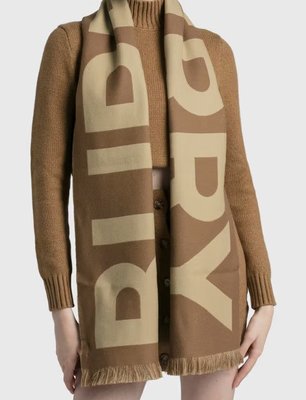 快搶折扣 BURBERRY羊毛圍巾 LARGE LOGO WOOL SCARF