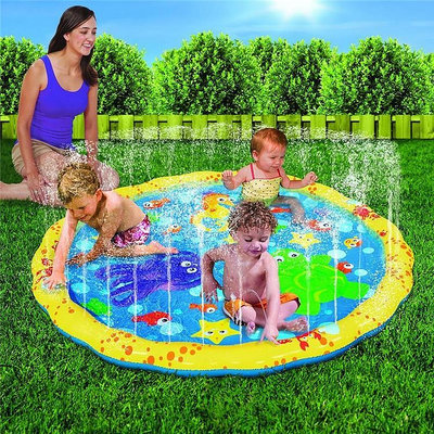 【游泳裝備】 噴水墊 兒童草坪游戲墊戶外戲水玩具沖浪彩虹滑水道海豚灑水墊1米