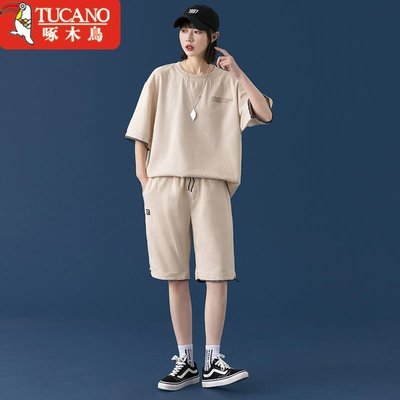 熱銷 韓版  休閑運動套裝女新款學生簡約寬松顯瘦夏裝短袖兩件套 GSWQ110992
