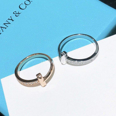 Tiffany&Co.蒂芙尼 T系列 18K玫瑰金 T1窄式鑽石戒指