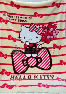 【午後時光】日本Sanrio三麗鷗HELLO KITTY-條紋蝴蝶結 懶人毯 冷氣毯 空調毯 毛毯 膝蓋毯-5074