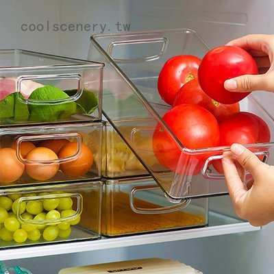 廚房冰箱收納盒帶提手透明果蔬飲料置物盒 冷藏整理PET塑料保鮮盒