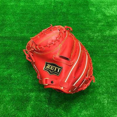 棒球世界ZETT 頂級硬式牛皮 棒球捕手手套特價不到 65折 本壘版標紅色反手用